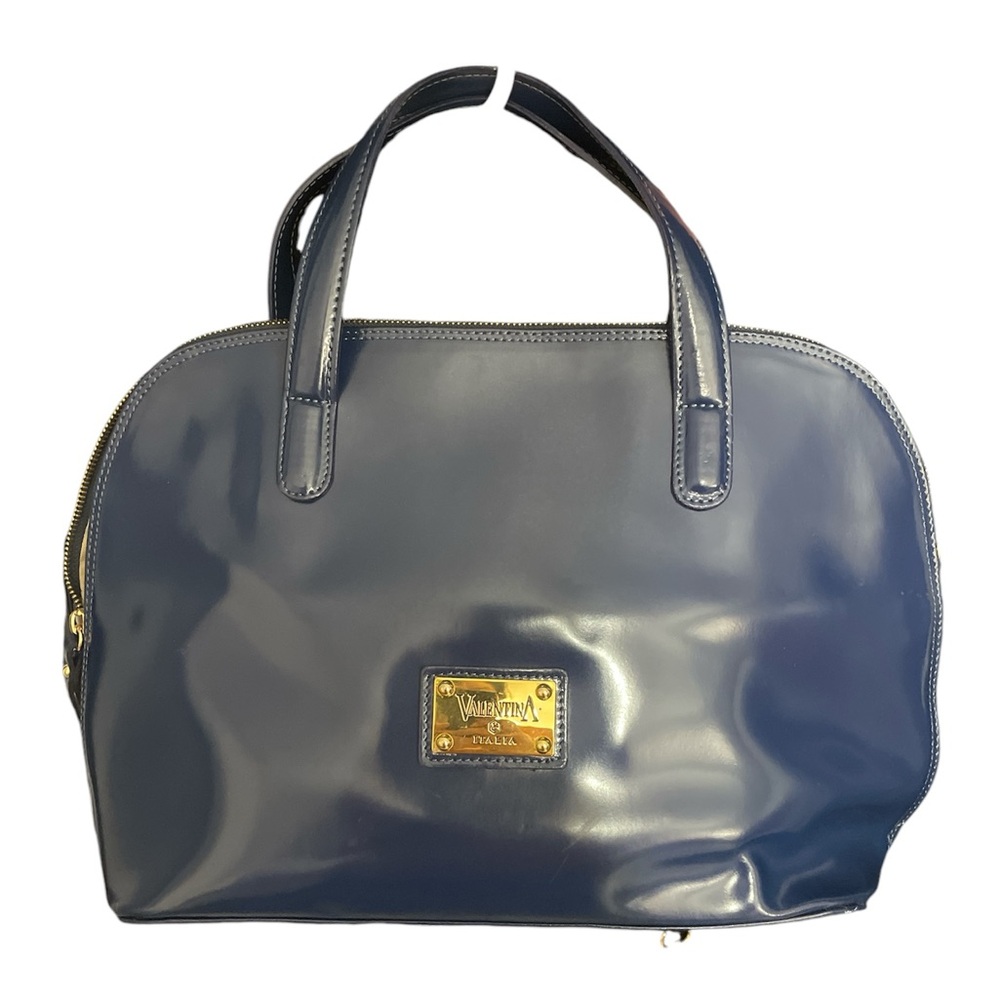 Valentina Royal Blue Patent Leather Bowler style purse with straps